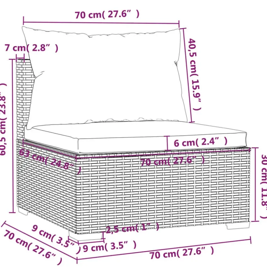 vidaXL - Tuinmiddenbank - Grijs - Poly rattan - Met kussens