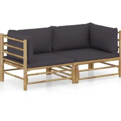vidaXL - Tuinset - Grijs - Bamboe - 2 stuks - Met kussens