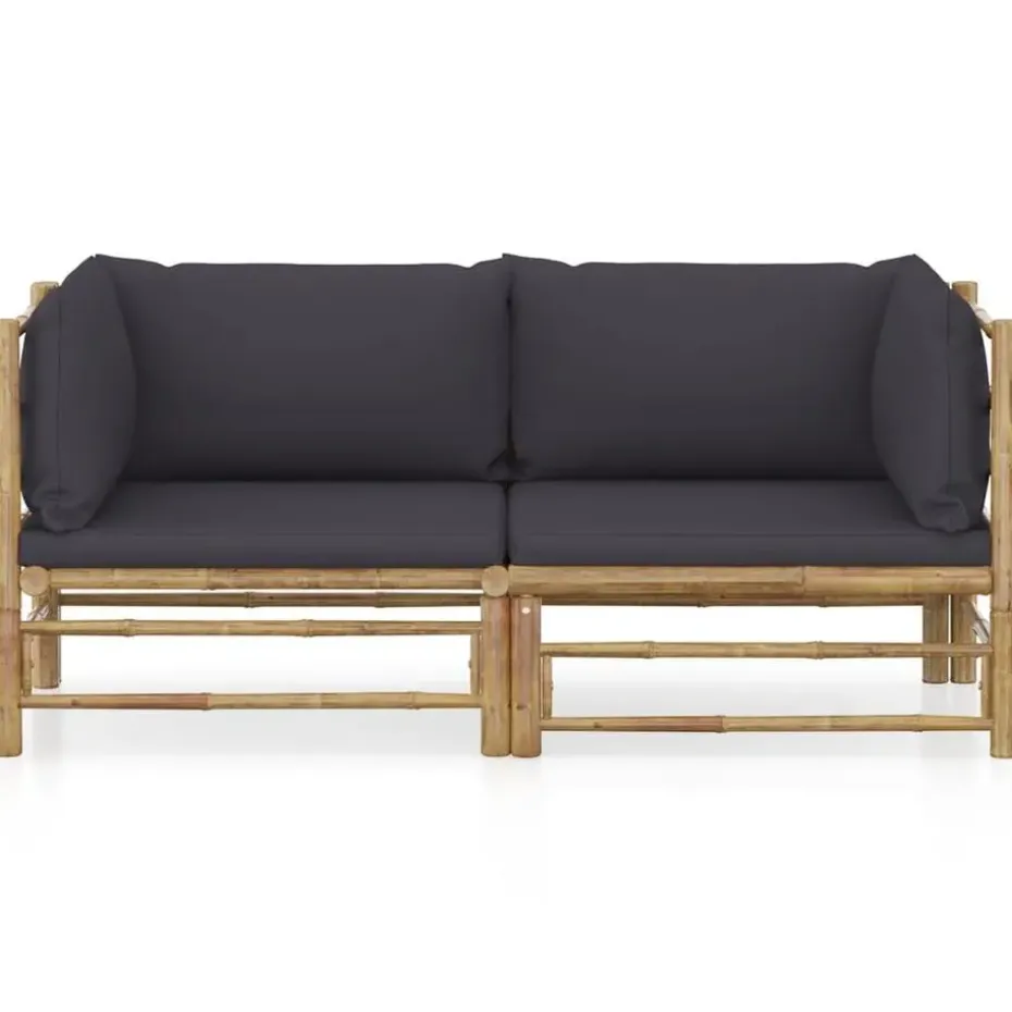 vidaXL - Tuinset - Grijs - Bamboe - 2 stuks - Met kussens