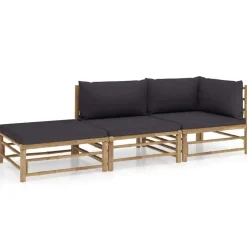 vidaXL - Tuinset - Grijs - Bamboe - 3 stuks - Met kussens