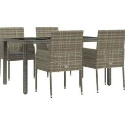 vidaXL - Tuinset - Grijs - Poly rattan - 150 cm - 5 stuks - Met kussens
