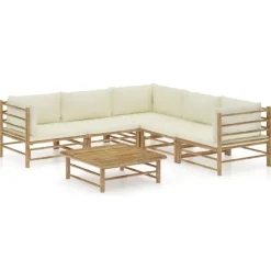 vidaXL - Tuinset - Wit - Bamboe - 6 stuks Met kussens