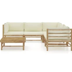 vidaXL - Tuinset - Wit - Bamboe - 6 stuks Met kussens