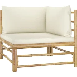 vidaXL - Tuinset - Wit - Bamboe - 6 stuks Met kussens