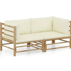 vidaXL - Tuinset - Wit - Bamboe - 2 stuks - Met kussens
