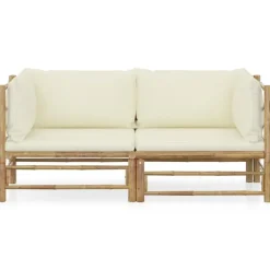 vidaXL - Tuinset - Wit - Bamboe - 2 stuks - Met kussens