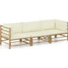 vidaXL - Tuinset - Wit - Bamboe - 3 stuks - Met kussens