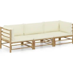 vidaXL - Tuinset - Wit - Bamboe - 3 stuks - Met kussens