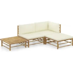 vidaXL - Tuinset - Wit - Bamboe - 4 stuks - Met kussens
