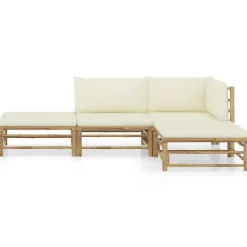 vidaXL - Tuinset - Wit - Bamboe - 4 stuks - Met kussens