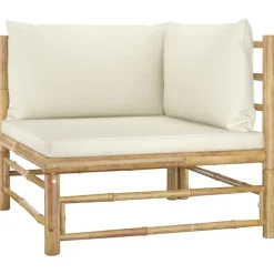 vidaXL - Tuinset - Wit - Bamboe - 4 stuks - Met kussens