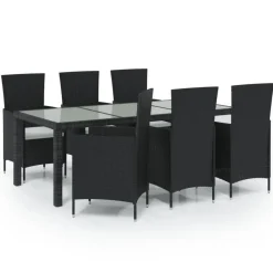 vidaXL - Tuinset - Zwart - Poly rattan - 7 stuks - Met kussens