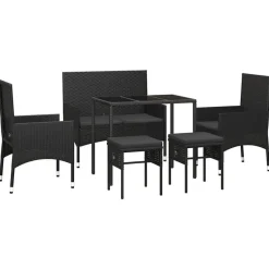 vidaXL - Tuinset - Zwart - Poly rattan - 6 stuks - Met kussens