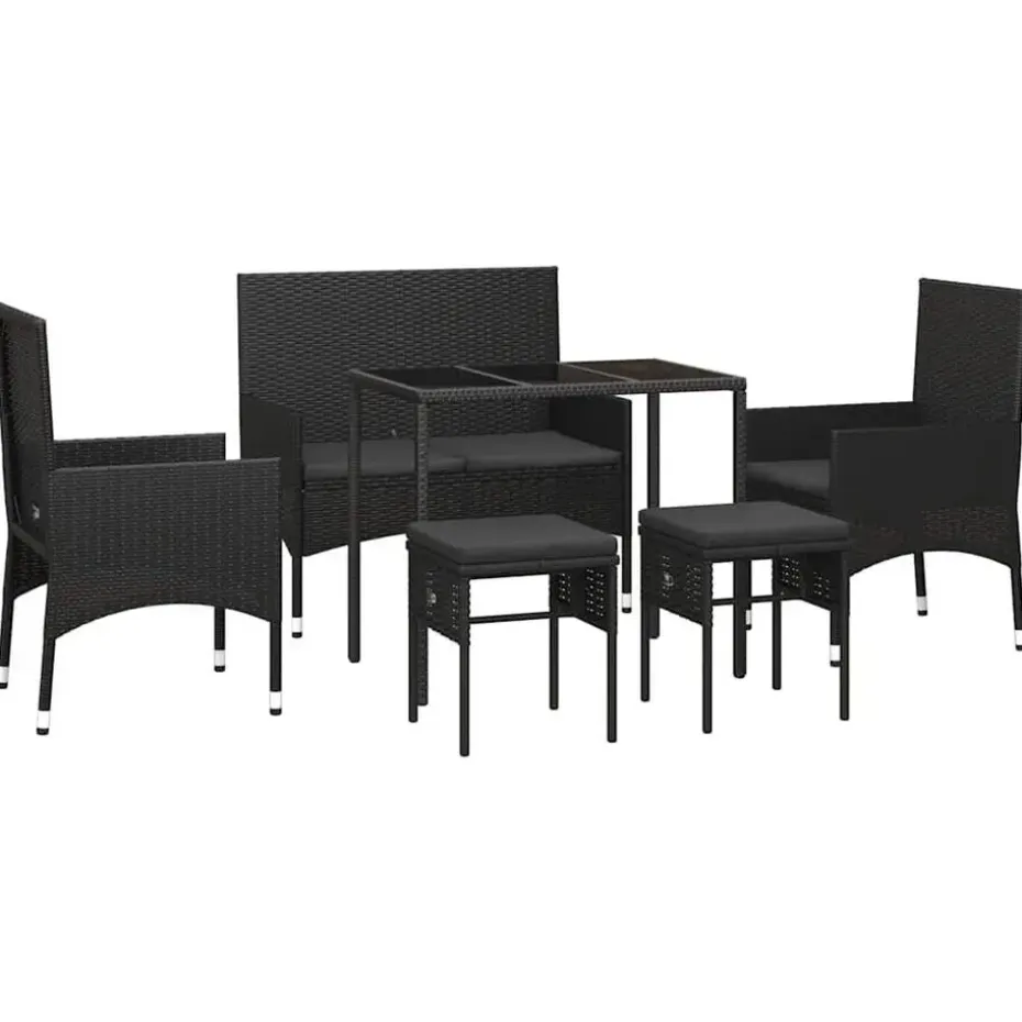 vidaXL - Tuinset - Zwart - Poly rattan - 6 stuks - Met kussens