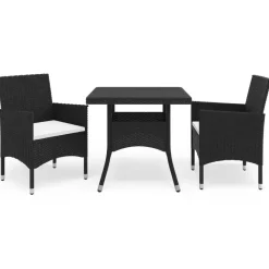 vidaXL - Tuinset - Zwart - Poly rattan en glas - 3 stuks