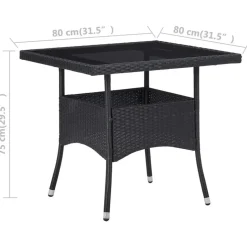 vidaXL - Tuinset - Zwart - Poly rattan en glas - 3 stuks