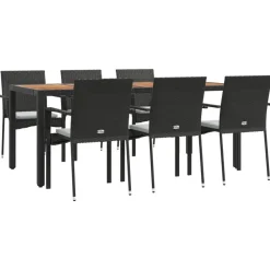 vidaXL - Tuinset - Zwart - Poly rattan - 190 cm - 7 stuks - Met kussens