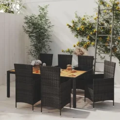 vidaXL - Tuinset - Zwart - Poly rattan - 190 cm tafellengte