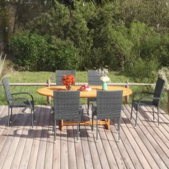 vidaXL - Tuinset grijs - 6 fauteuils en (150-200)x90 cm tafel - Poly rattan