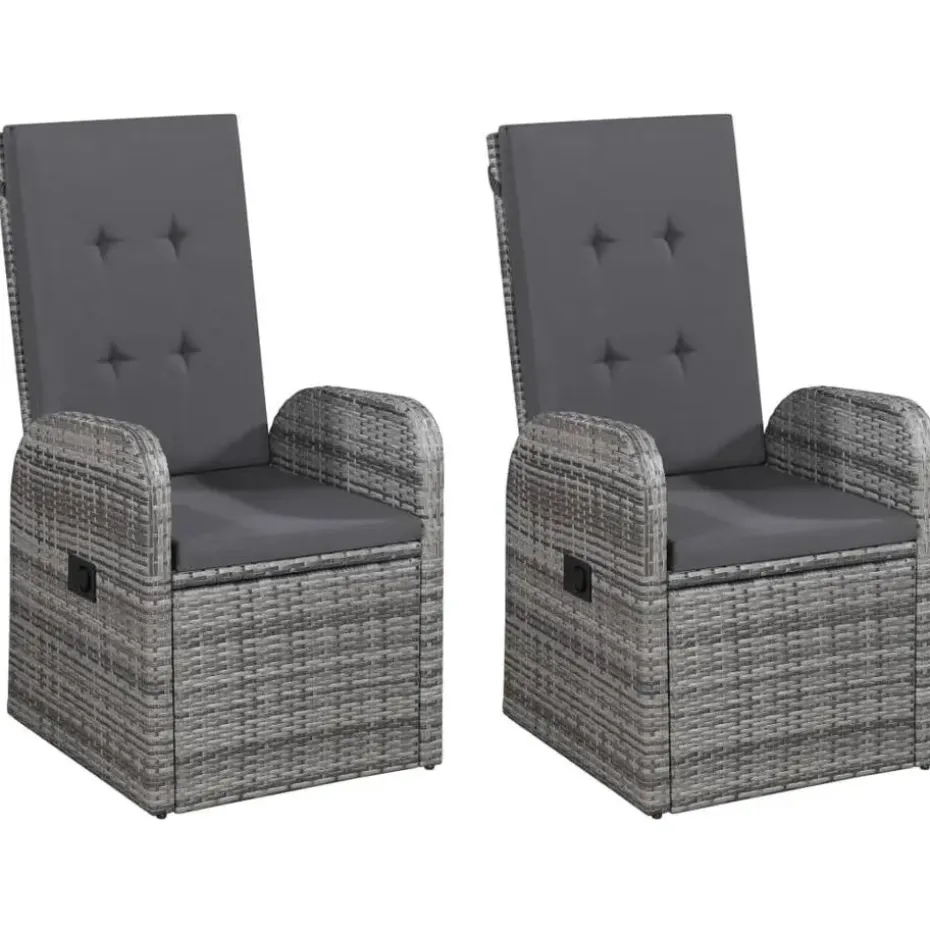 vidaXL - Tuinset grijs - 4 verstelbaar stoelen & 150x90 cm tafel - Poly rattan