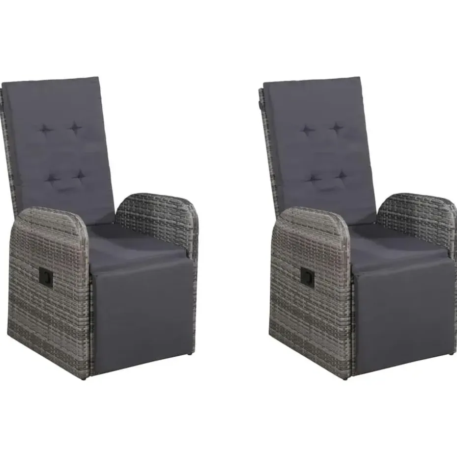 vidaXL - Tuinset grijs - 4 verstelbaar stoelen & 150x90 cm tafel - Poly rattan