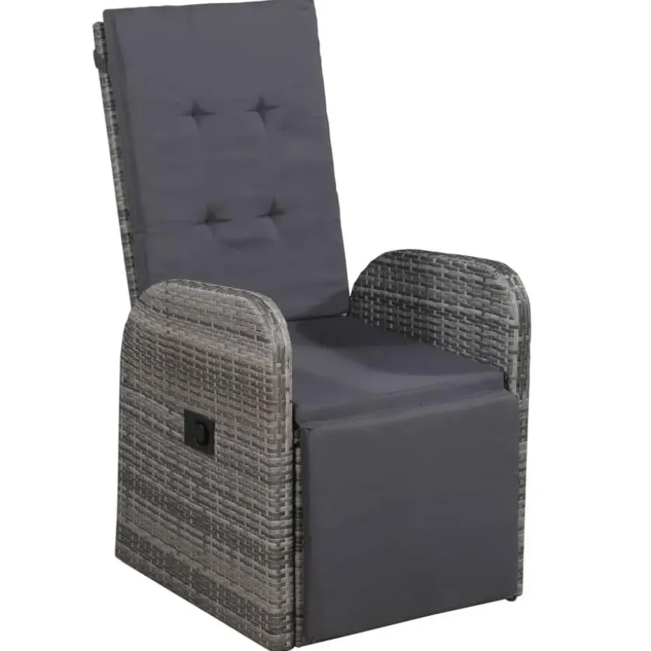 vidaXL - Tuinset grijs - 4 verstelbaar stoelen & 150x90 cm tafel - Poly rattan