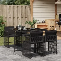 vidaXL - Tuinset zwart kussens - Zwart - PE rattan - 110x106 cm - 5 stuks