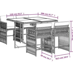 vidaXL - Tuinset zwart kussens - Zwart - PE rattan - 110x106 cm - 5 stuks