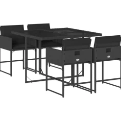 vidaXL - Tuinset zwart kussens - Poly rattan en staal - 110x106 cm - 5 stuks