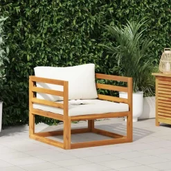 vidaXL - Tuinstoel - Crème - Acaciahout - Met kussens