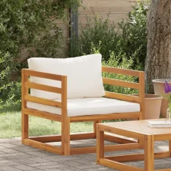 vidaXL - Tuinstoel - Crème - Acaciahout - Met kussens