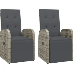 vidaXL - Tuinstoelen - Grijs - Poly rattan - 2 stuks - Verstelbaar - Met kussens