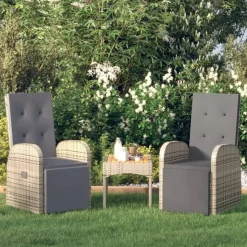 vidaXL - Tuinstoelen - Grijs - Poly rattan - 2 stuks - Verstelbaar - Met kussens