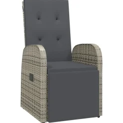 vidaXL - Tuinstoelen - Grijs - Poly rattan - 2 stuks - Verstelbaar - Met kussens