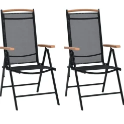 vidaXL - Tuinstoelen - Zwart - Aluminium en textileen - 2 stuks - Inklapbaar