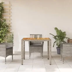 vidaXL - Tuintafel - Grijs - Poly rattan - 90 x 90 x 75 cm