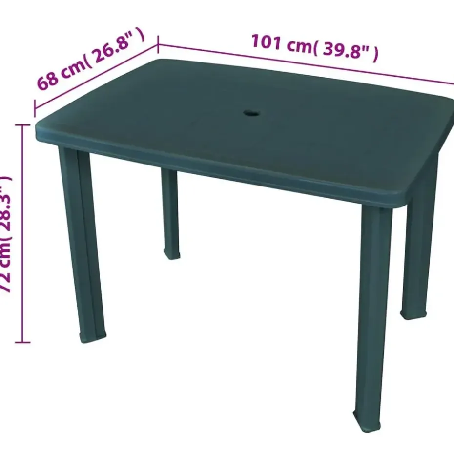 vidaXL - Tuintafel - Groen - Kunststof - 101 x 68 x 72 cm