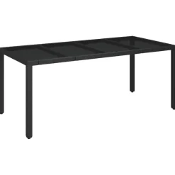 vidaXL - Tuintafel Met Glazen Blad - Zwart - Poly rattan - 190 x 90 x 75 cm