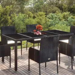 vidaXL - Tuintafel Met Glazen Blad - Zwart - Poly rattan - 190 x 90 x 75 cm