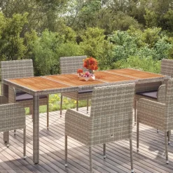 vidaXL - Tuintafel Met Houten Blad - Grijs - Poly rattan - 190 x 90 x 75 cm