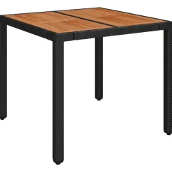 vidaXL - Tuintafel Met Houten Blad - Zwart - Poly rattan - 90 x 90 x 75 cm