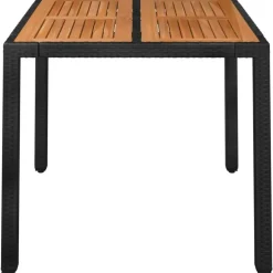 vidaXL - Tuintafel Met Houten Blad - Zwart - Poly rattan - 90 x 90 x 75 cm