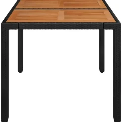 vidaXL - Tuintafel Met Houten Blad - Zwart - Poly rattan - 90 x 90 x 75 cm