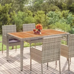 vidaXL - Tuintafel Met Houten Blad - Grijs - Poly rattan - 150 x 90 x 75 cm