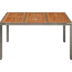 vidaXL - Tuintafel Met Houten Blad - Grijs - Poly rattan - 150 x 90 x 75 cm
