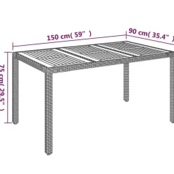vidaXL - Tuintafel Met Houten Blad - Grijs - Poly rattan - 150 x 90 x 75 cm
