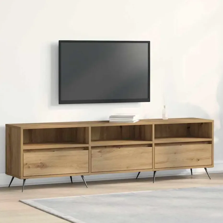 vidaXL - TV-meubel 3 vakken 3 deuren - Artisanaal eiken - Hout - 150x30x44.5 cm
