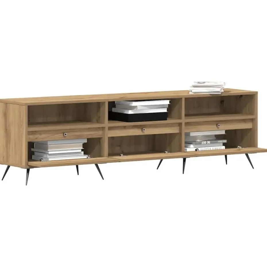 vidaXL - TV-meubel 3 vakken 3 deuren - Artisanaal eiken - Hout - 150x30x44.5 cm