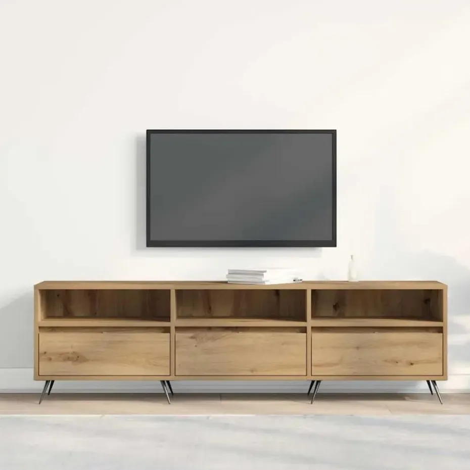vidaXL - TV-meubel 3 vakken 3 deuren - Artisanaal eiken - Hout - 150x30x44.5 cm