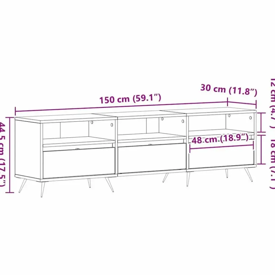 vidaXL - TV-meubel 3 vakken 3 deuren - Artisanaal eiken - Hout - 150x30x44.5 cm